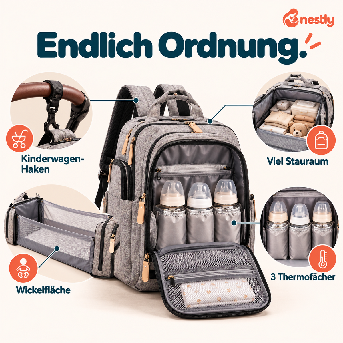 Nestly™ Wickelrucksack mit Thermofächern