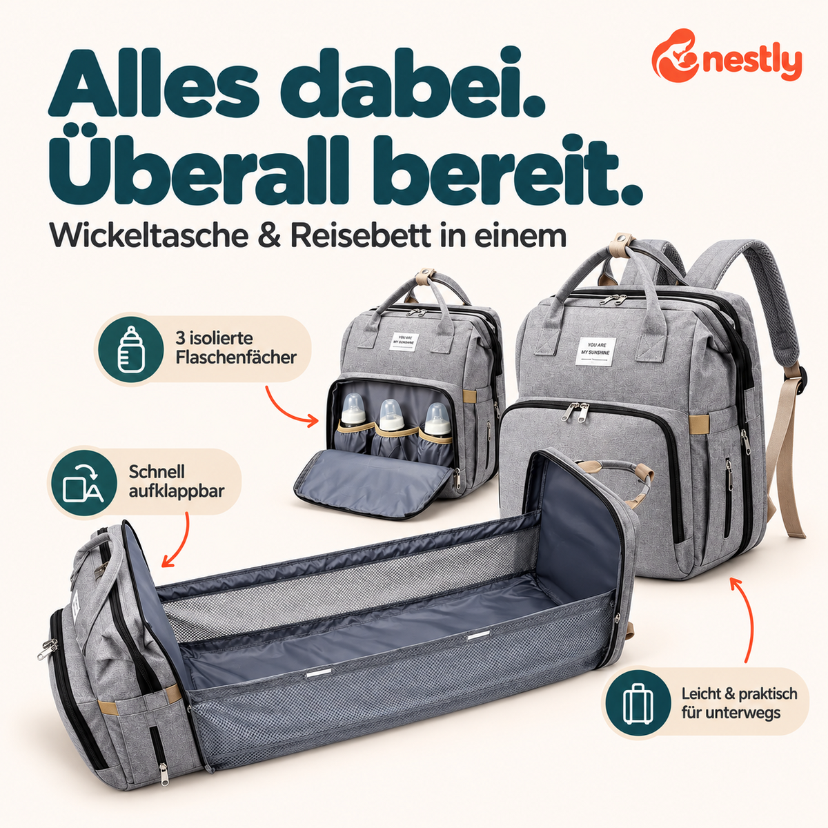 Nestly™ Wickelrucksack mit Thermofächern